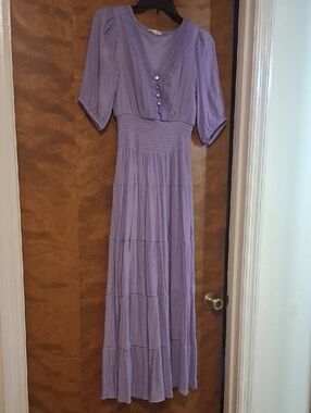 Lavender Tiered Maxi Dress with Smocked Waist